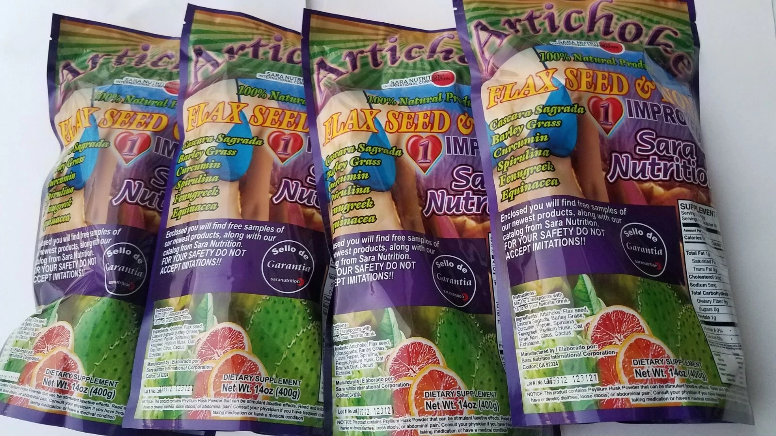 NEW 4 PACK FLAX SEED & NONI 14 OZ EA 12/25 WITH ARTICHOKE IMPROVED LINAZA NONI