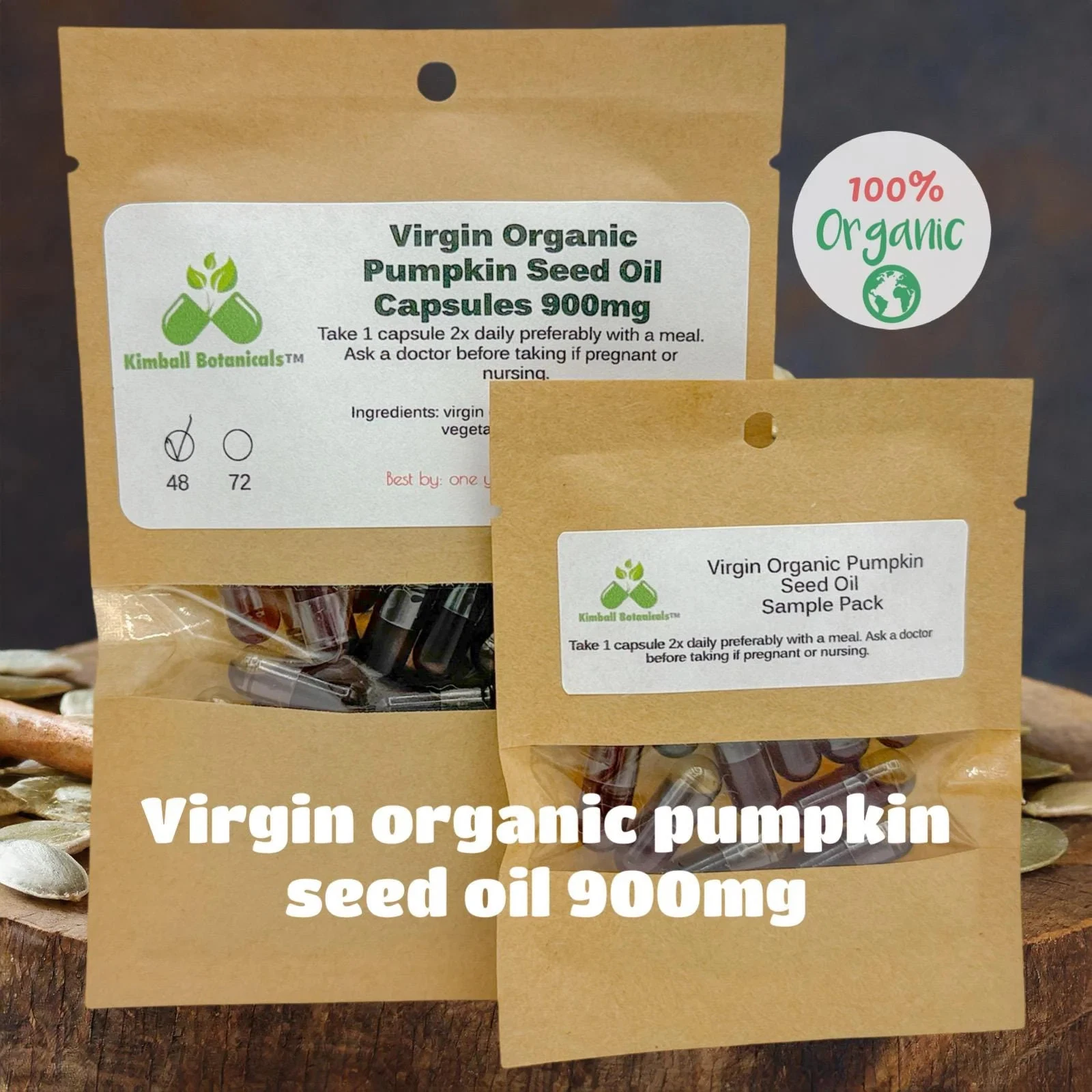 USDA Certified Extra Virgin Organic Pumpkin Seed Oil Capsules, 900mg vegetarian