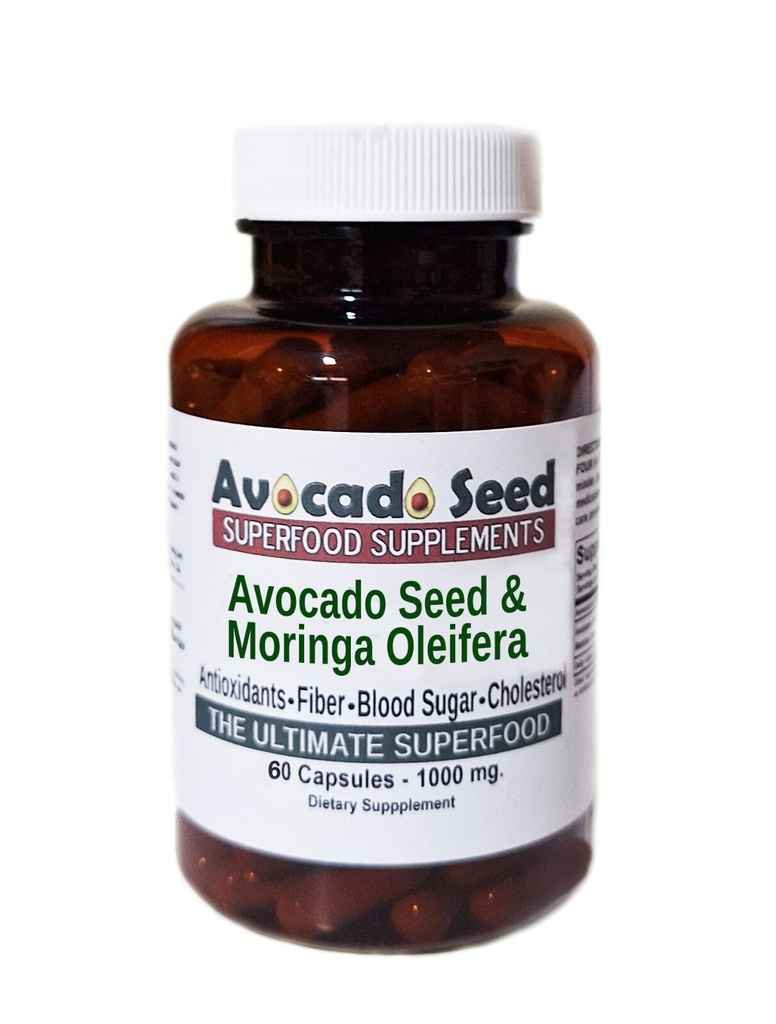 60 Avocado Seed + Moringa Oleifera Capsules - Digestion, Vitamins, Antioxidants