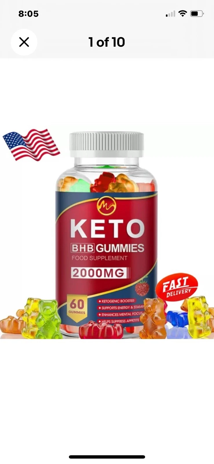 60Pcs Keto BHB Gummies Fat Burner ACV Weight Loss Supplement Boost Energy