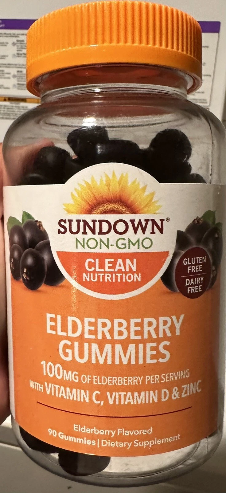 Sundown Elderberry Non-GMO Vitamin C, D & Zinc | Gluten Free | 90 Gummies