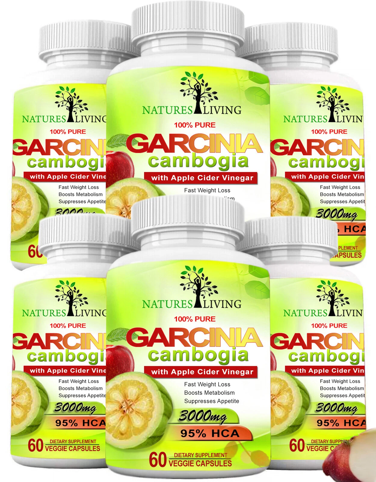 6 X GARCINIA CAMBOGIA HCA 95% & APPLE CIDER VINEGAR 3000mg Daily For Weight Loss