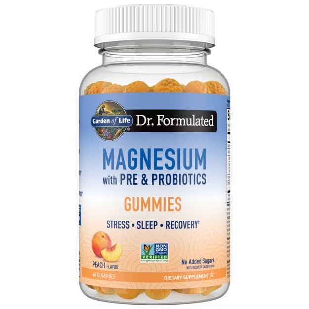 Garden of Life Magnesium with Pre & Probiotics Gummies Peach 60 Gummies NEW 7/26