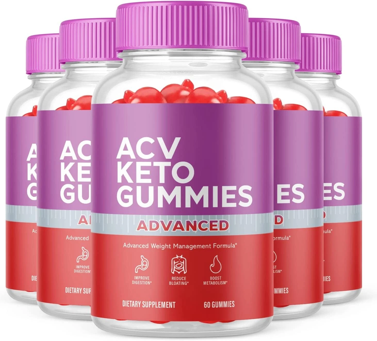 5 Pack - ACV Keto Gummies - Vegan, Fat Burner, Weight Loss Supplement - 300 Gums