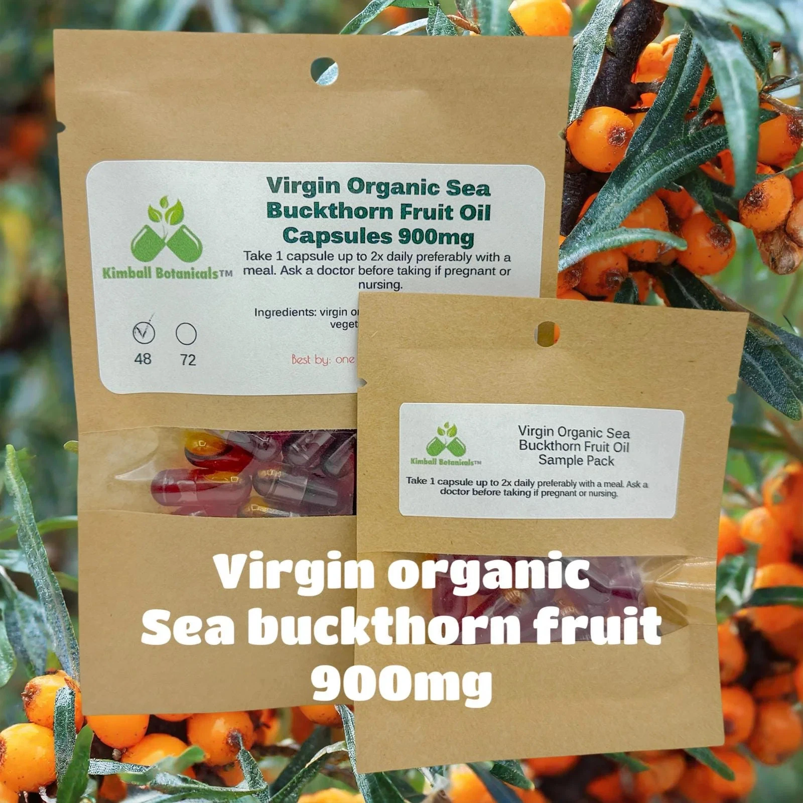 USDA Certified Organic Virgin Sea Buckthorn Fruit Oil Capsules 900mg vegetarian