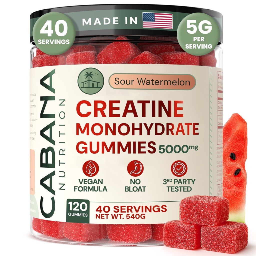 Creatine Monohydrate Gummies 5g - Watermelon Flavored Creatine for Women and Men