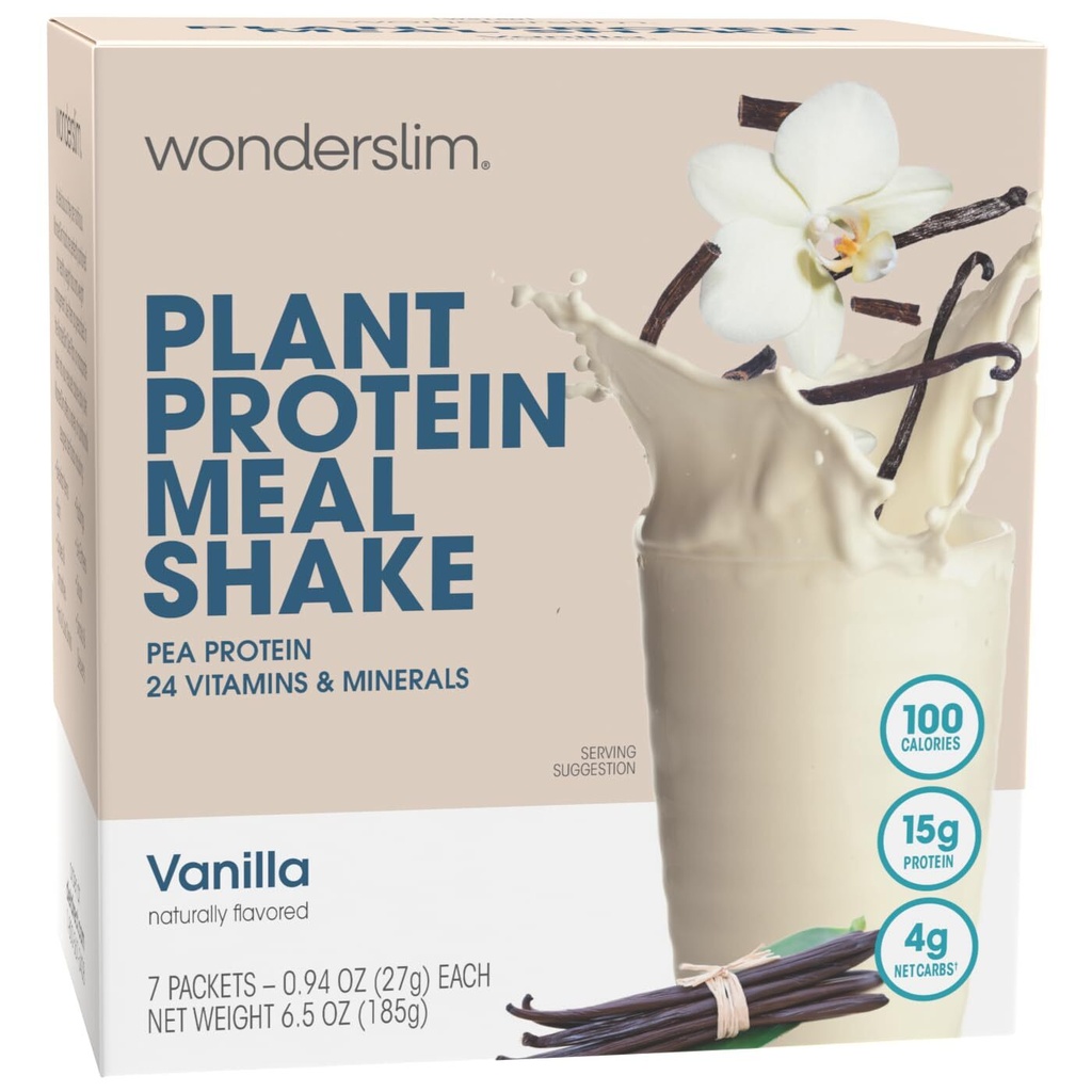 WonderSlim Plant Based Meal Replacement Shake Vanilla 15g Protein Keto Friend...