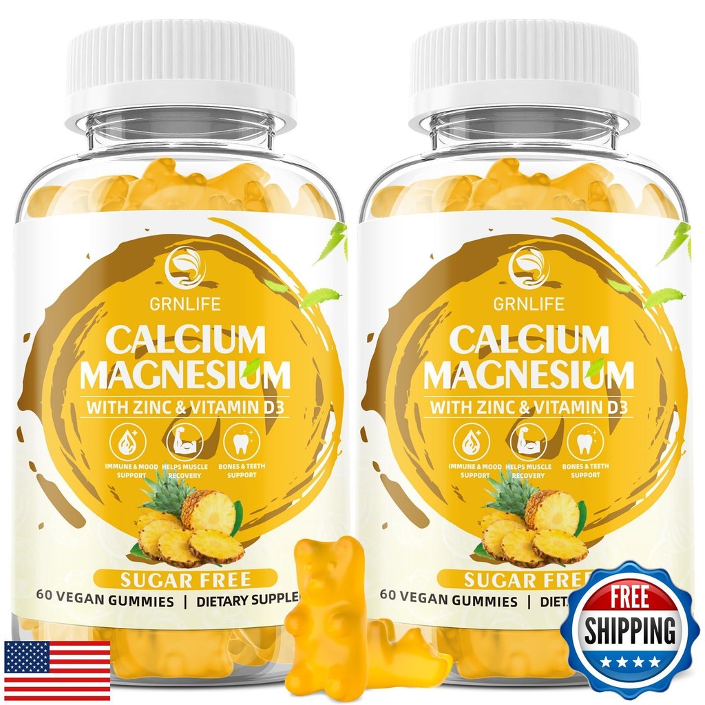 Calcium Magnesium Zinc Gummies with Vitamin D3, Sugar Free Calcium Gummies fo