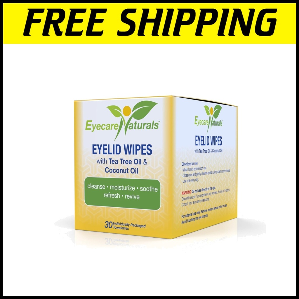 Hydrating Eyelid Wipes with Tea Tree Oil - Daily Makeup Remover, 30 Count