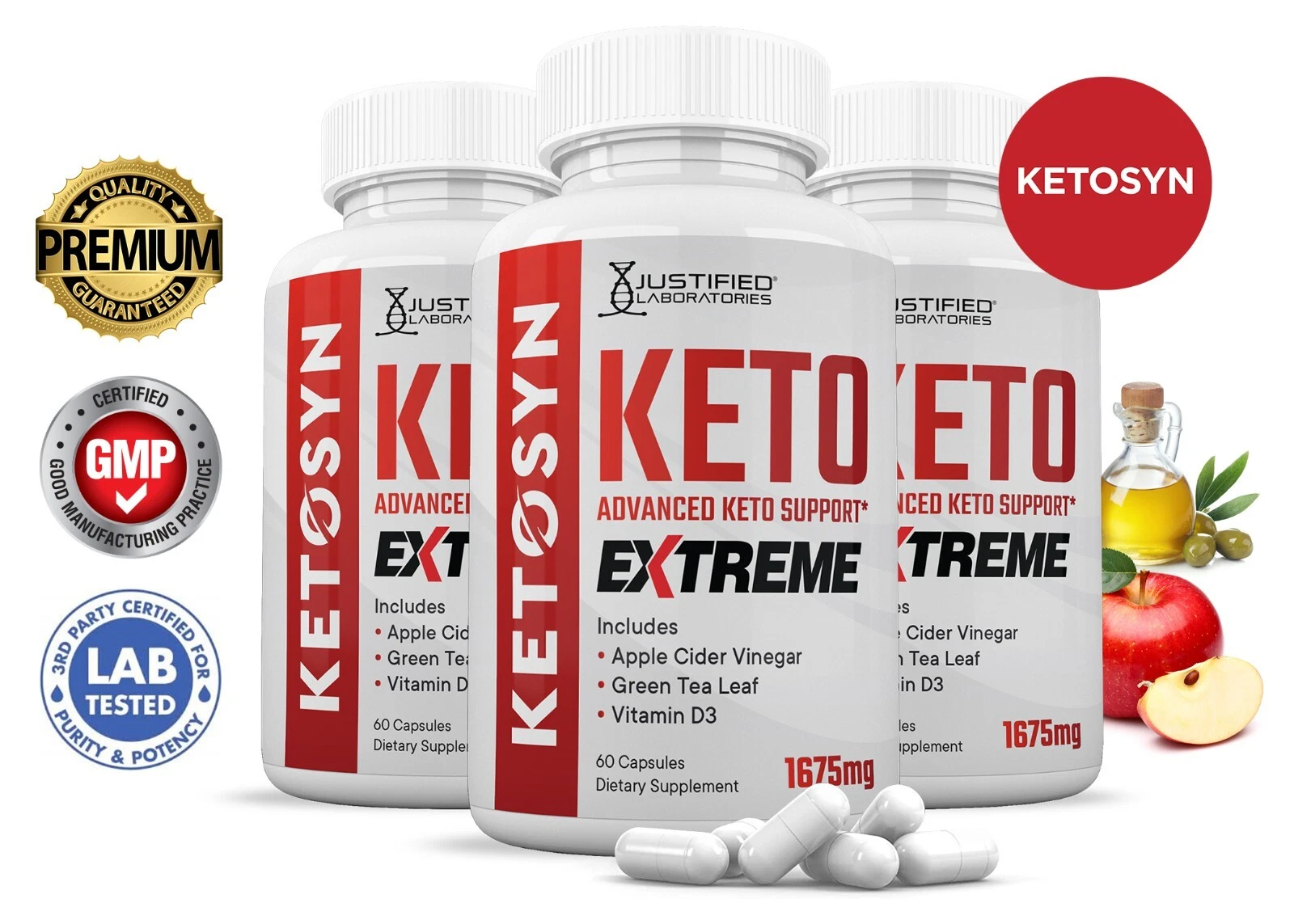 Ketosyn Keto ACV Extreme Pills 1675 MG Stronger Thn Gummys Keto Support 3Pk
