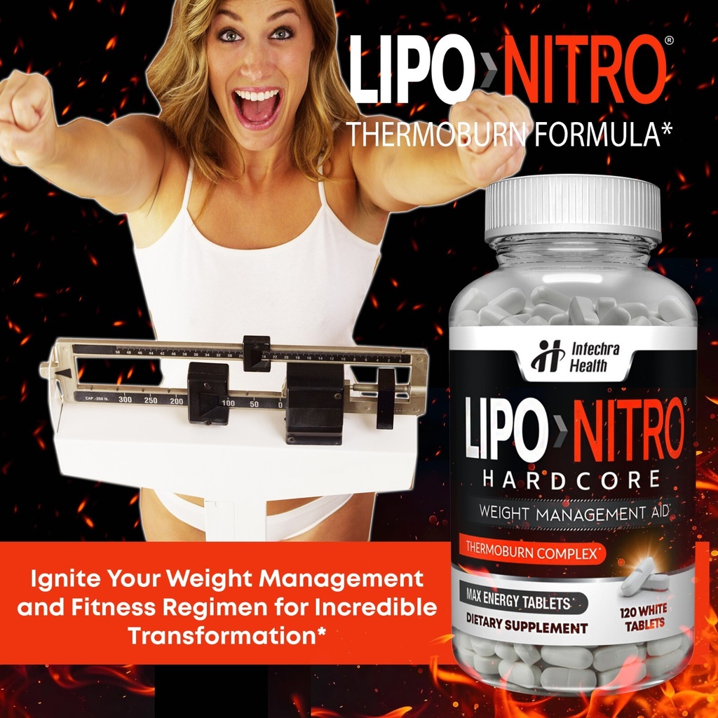 LIPONITRO THERMOBURN Diet Pills + ENERGY - 120 White Bisect Tablets