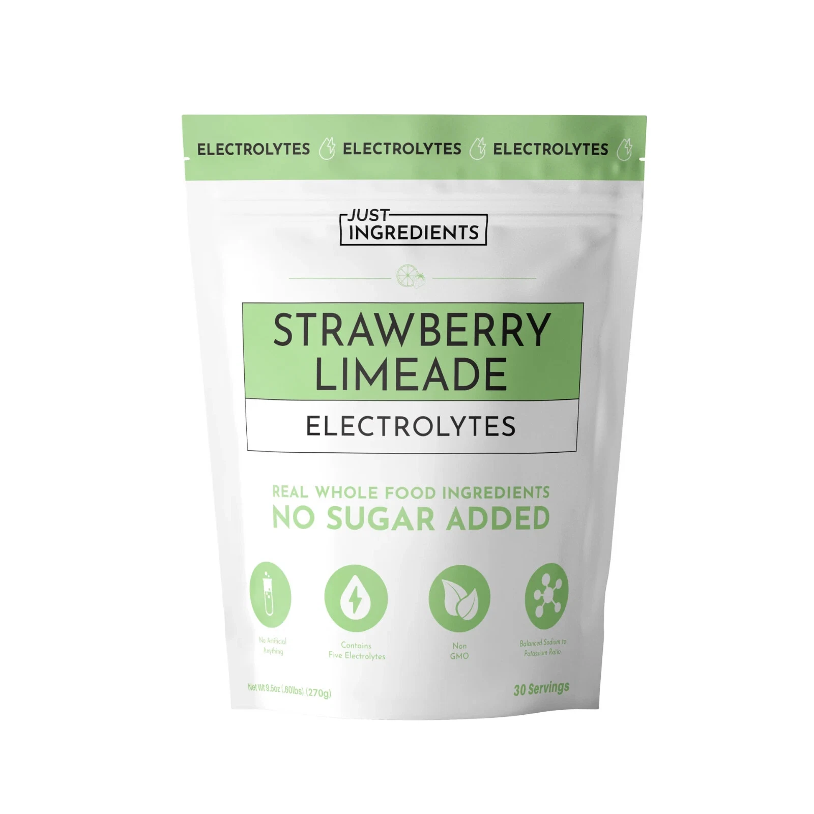 Just Ingredients Electrolytes - Strawberry Limeade, No Sugar, Real Food, 40srv