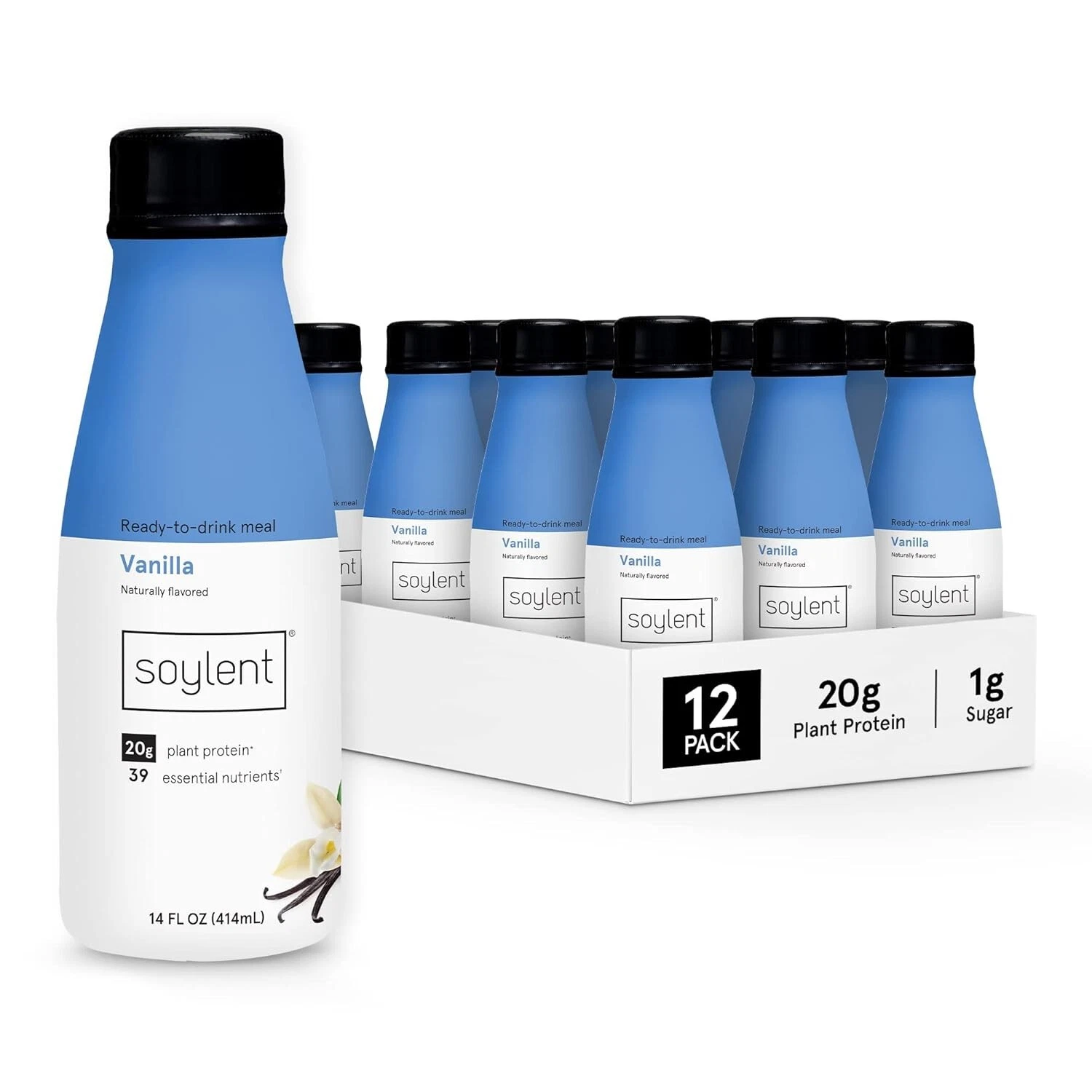 Soylent Vanilla Meal Replacement Shake, Ready-to-Drink Plant Based 14oz 12 pack