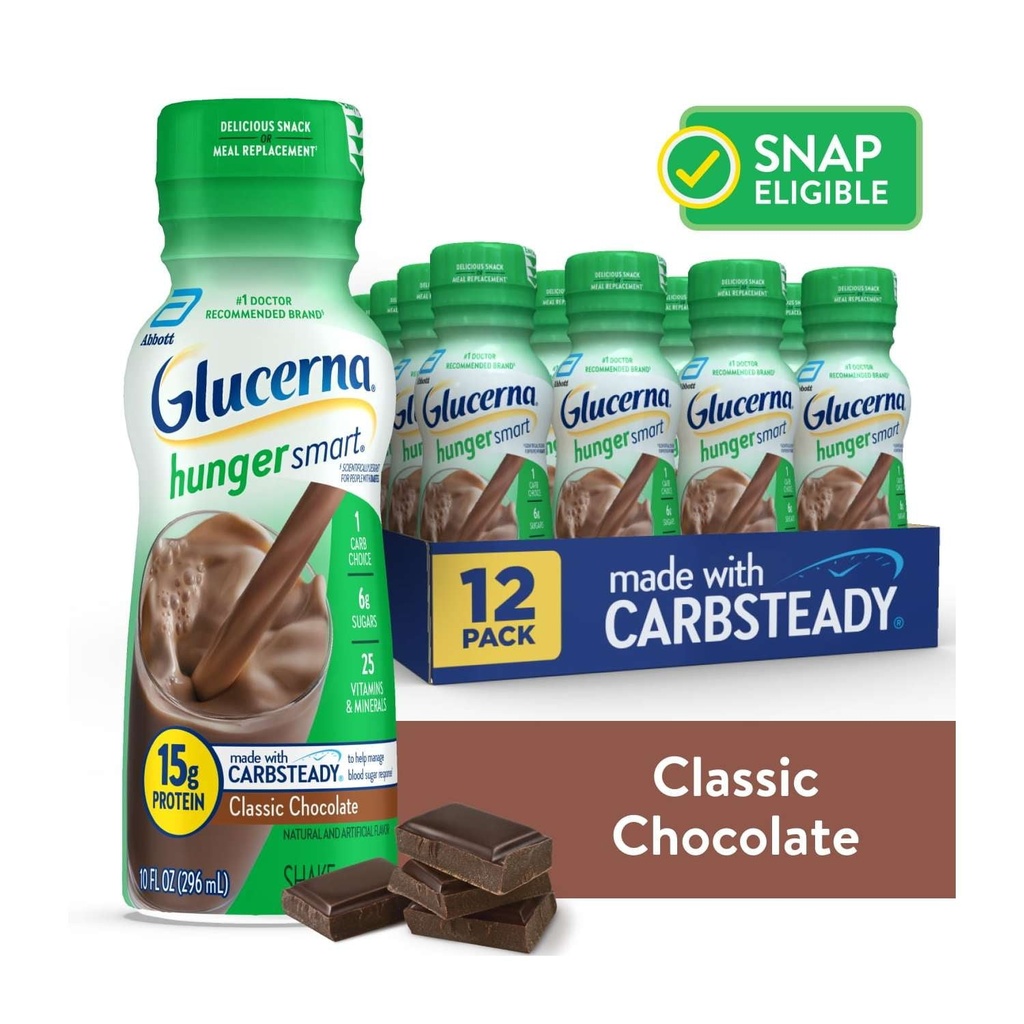 12 Count Glucerna Hunger Smart Shake, Rich Chocolate, 10-fl-oz Bottle