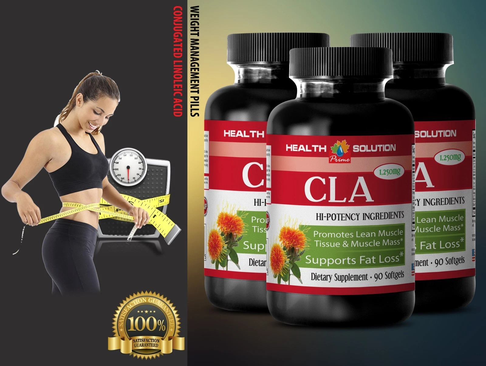 Weight loss detox- CLA 1250 mg - 3 Bottles 270 Softgels- Increasing lean muscle