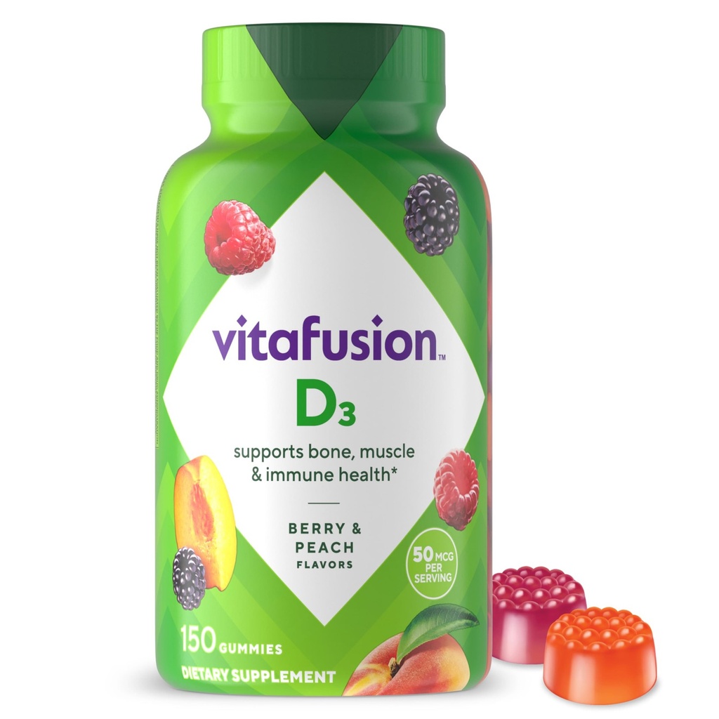 Vitafusion Vitamin D3 Gummy Vitamins for Bone and Immune System Support, Peach,