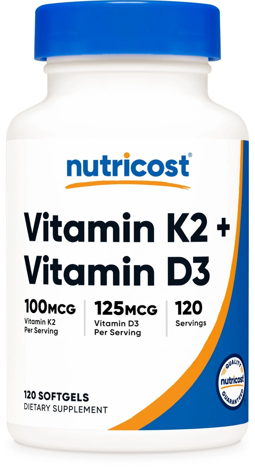Nutricost Vitamin K2 (100mcg) + Vitamin D3 (5000 IU) 120 Softgels - Gluten Free