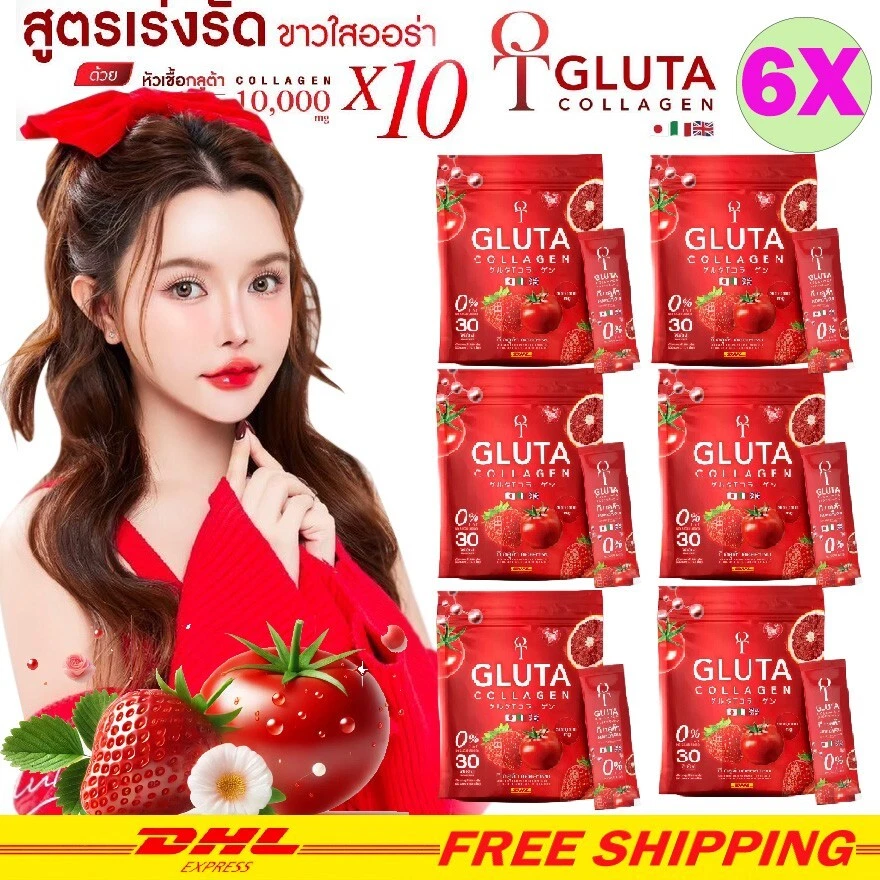 6X T Gluta Collagen Strawberry Anti Aging Radiant Collagen Vit C 300000mg