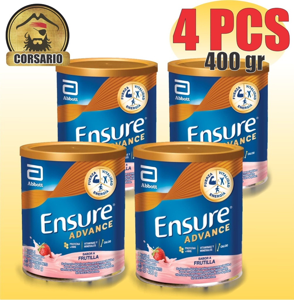 Pack x 4- ENSURE-ADVANCE FOOD SUPPLEMENT STRAWBERRY (400 GRS) 14.11oz