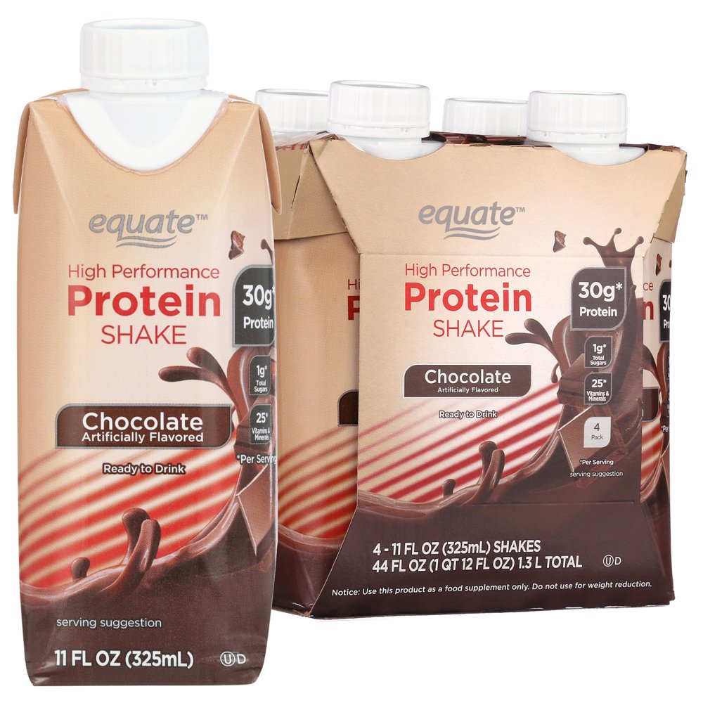 Equate High Performance Protein Nutrition Shake, Chocolate, 11 Fl Oz, 4 Count