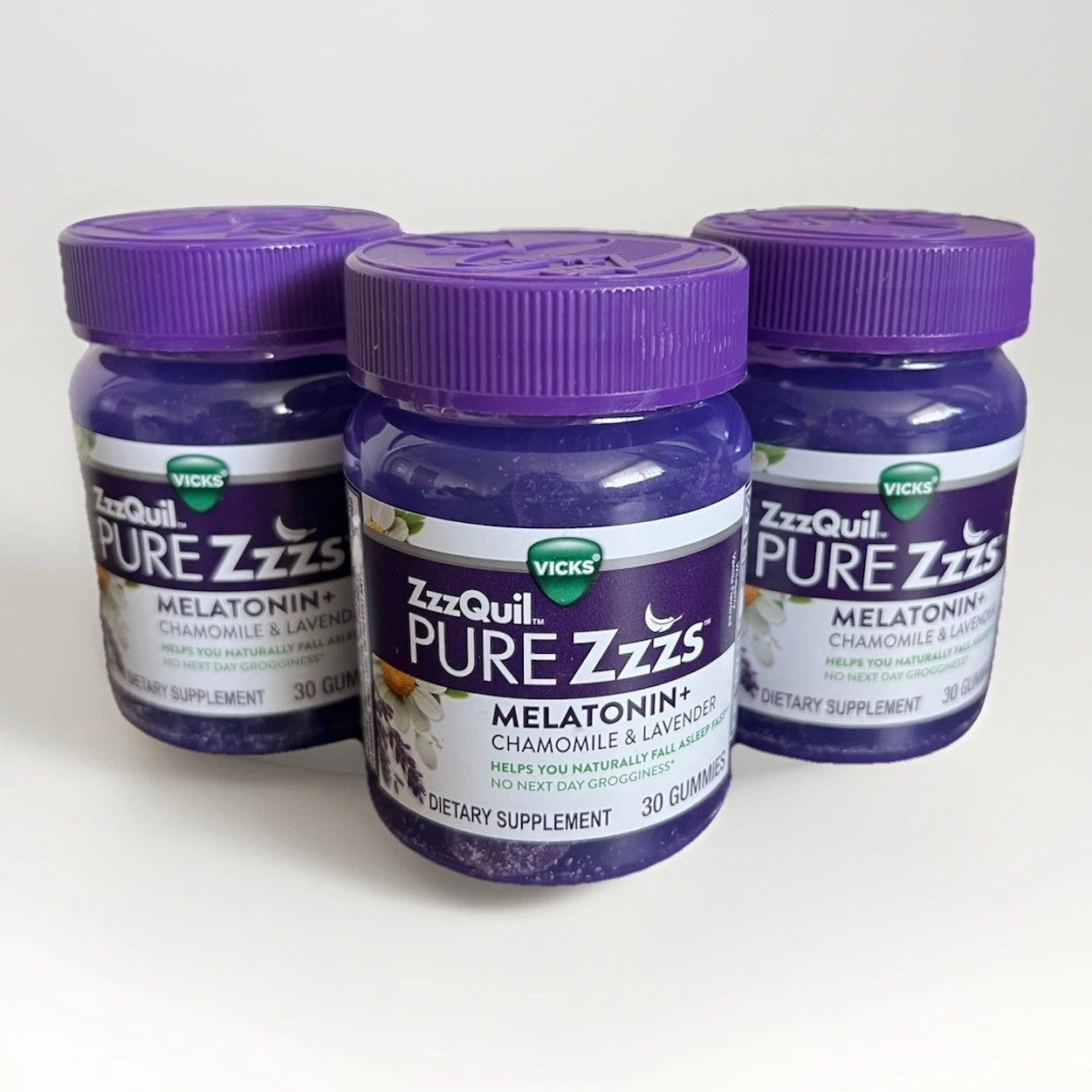 3 Pack! Vicks ZzzQuil PURE Zzzs Melatonin + Chamomile Sleep Aid 30 Gummies Each