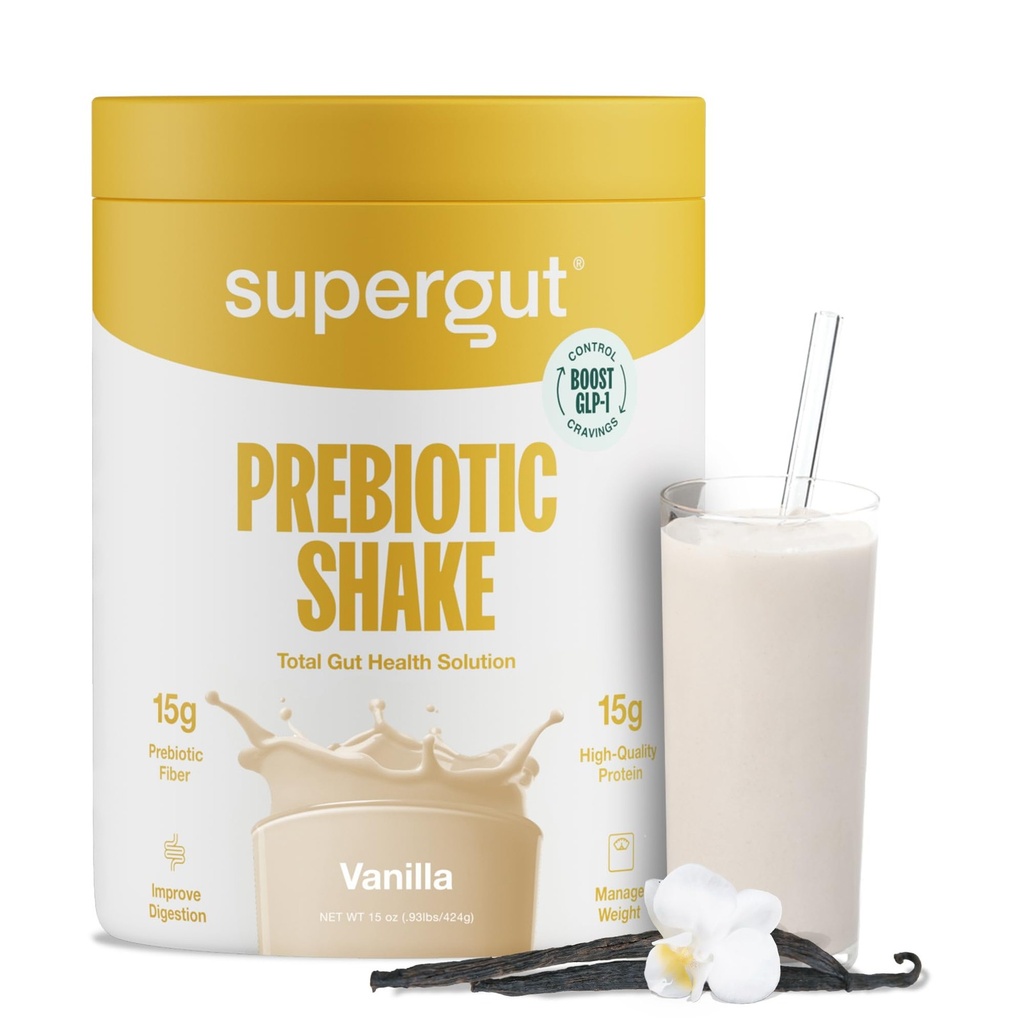 GLP-1 Boosting Prebiotic Shakes, Vanilla – Gut Healthy Meal with 15g Fiber, 1...