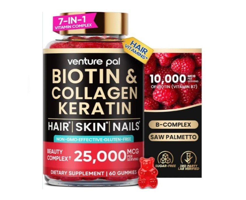 Venture Pal Biotin Gummies w/ Collagen Keratin B-Complex Saw Palmetto Raspberry