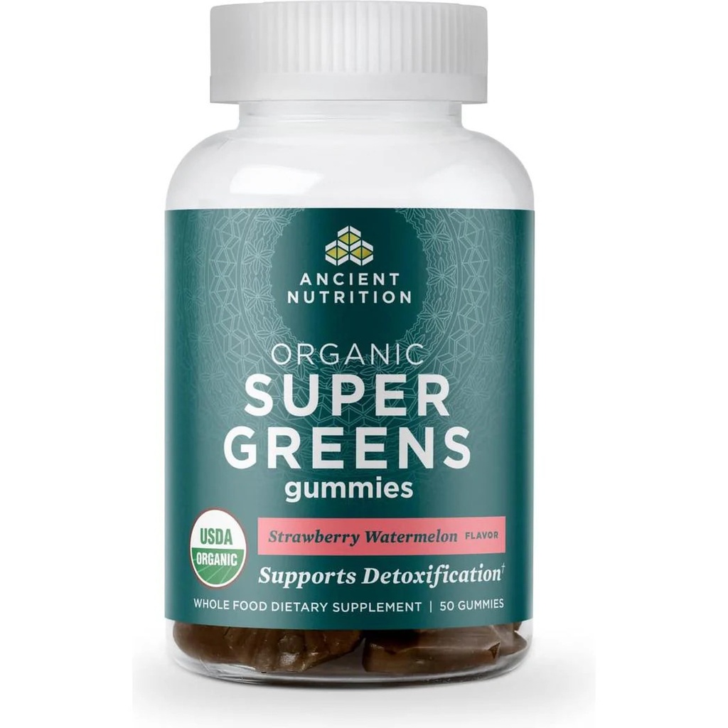 Ancient Nutrition Supergreens Gummy, Organic 50 Count, Strawberry Watermelon