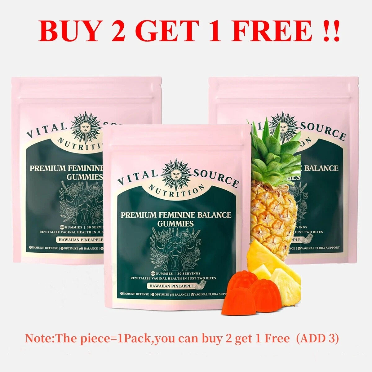 Vital Source Feminine Balance Gummies Hawaiian Pineapple Buy 2 Get 1 Free(ADD 3)