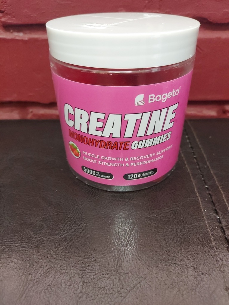 Bageto Creatine Monohydrate 5000mg Gummies Strawberry Flavor 120 Count 02/27