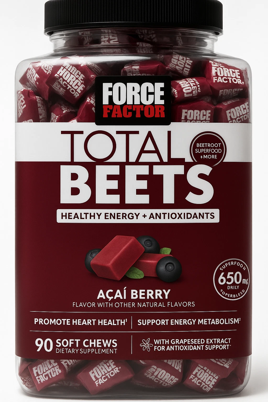 Force Factor Total Beets Acai Berry Flavor, 90 Soft Chews