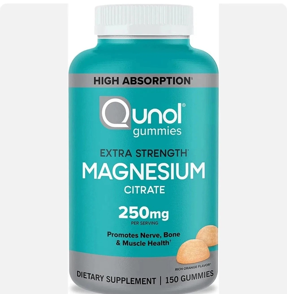 Qunol extra streng magnesium citrate gummies 250mg per serving 150 Gummies