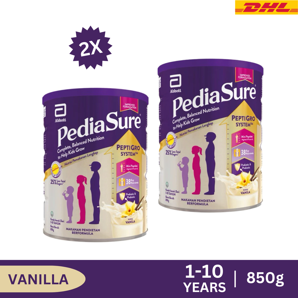 2X Abbott Pedia Sure Complete Nutrition Growth 1-10 Yrs Vanilla 850g DHL EXPRESS