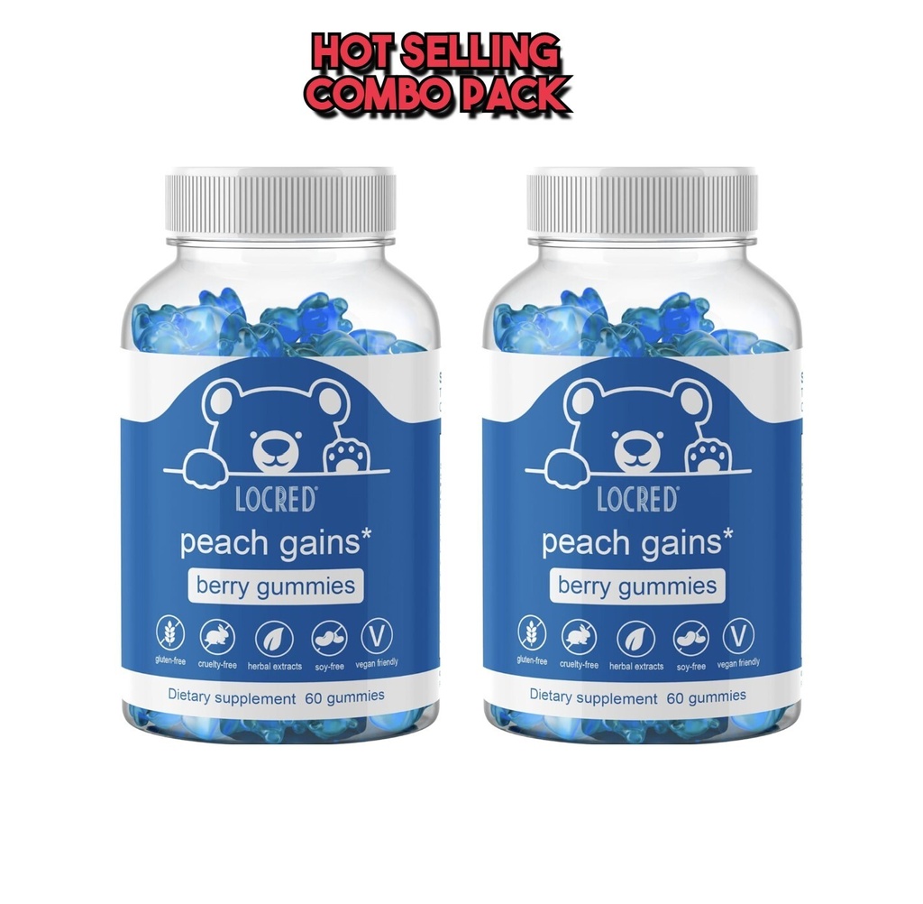 LOCRED Peach Gains Berry Gummies Peach Flavor 60 Gummy, Fitness Supplement