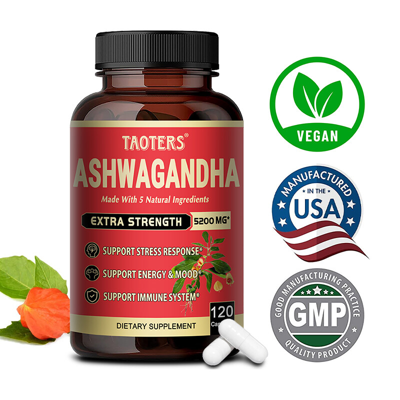 Organic Ashwagandha Capsules 5200 mg Strong Pressure and adrenal support 120caps
