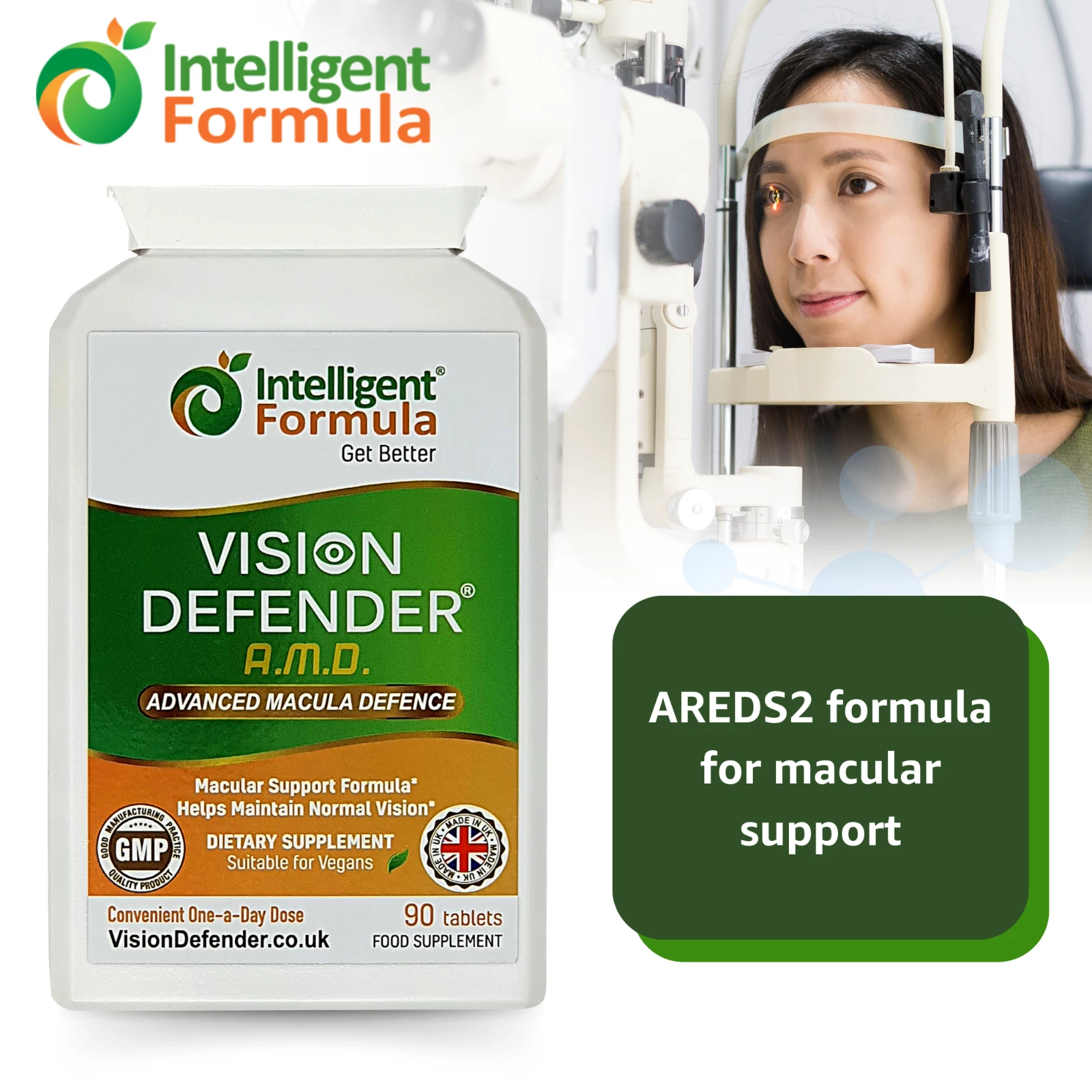 VISION DEFENDER AMD: AREDS2 Formula Vegan Macular Eye Vitamins Supplement (90)