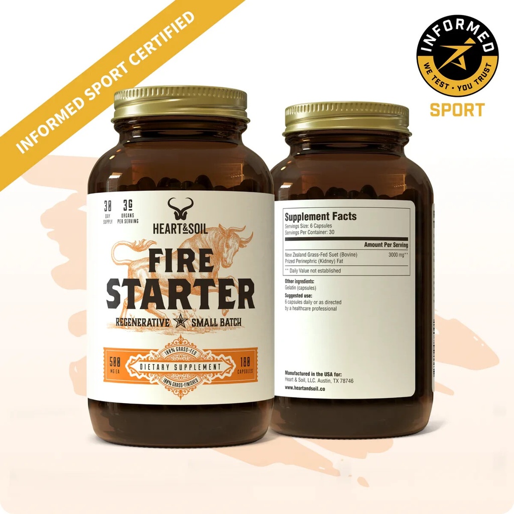 Heart & Soil Fire Starter High Stearic Acid 500mg 180 Capsules