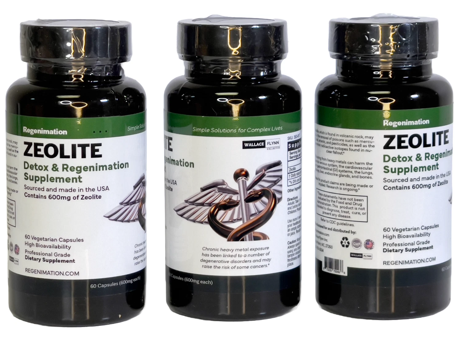 ZEOLITE Heavy Metal Detox Regenimation Supplement 600mg, 60 ct. 3 PACK-180 TOTAL