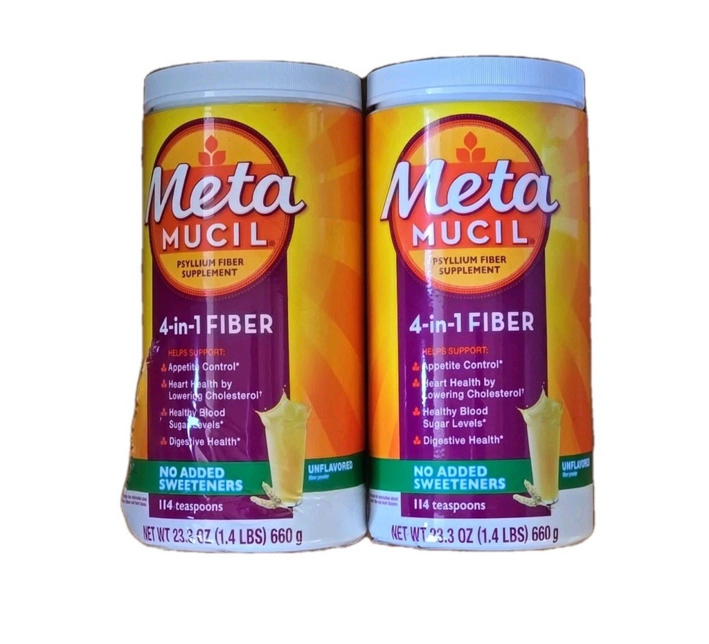 Metamucil 4 in 1 Fiber No Added Sweeteners UNFLAVORED 23.3 oz (2-PK) Exp 12/26