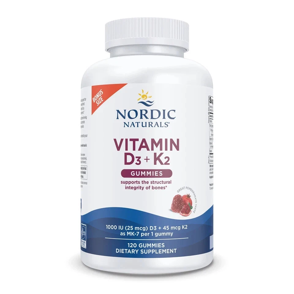 Nordic Naturals Vitamin D3 + K2 Gummies – 120 Count – Supports Bone & Heart Heal