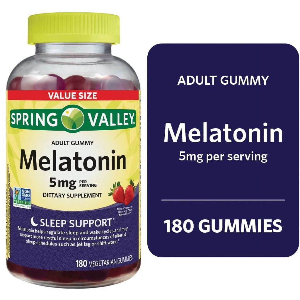 Non GMO Melatonin Dietary Supplement Gummies, Strawberry, 5 mg, 180 Count