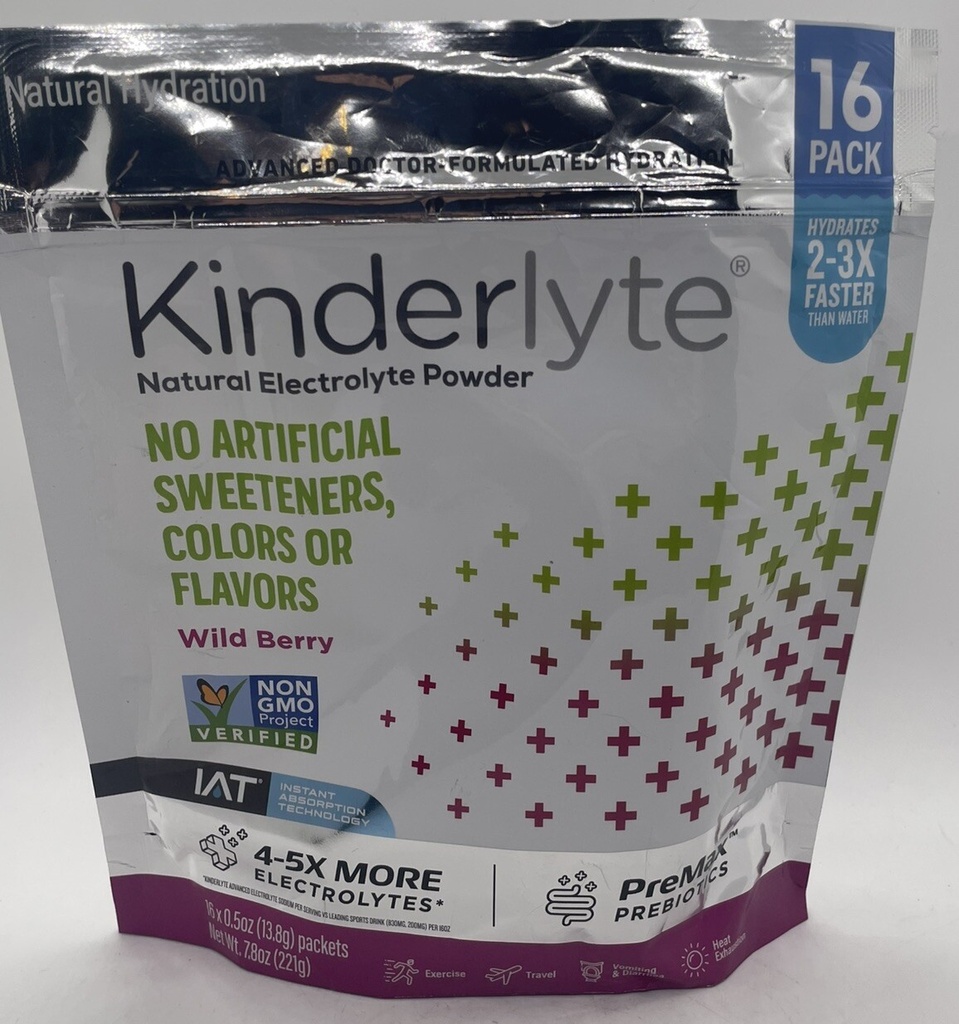 Kinderlyte Electrolyte Powder WILD BERRY 16 packets 0.5oz ea. **NEW SEALED**