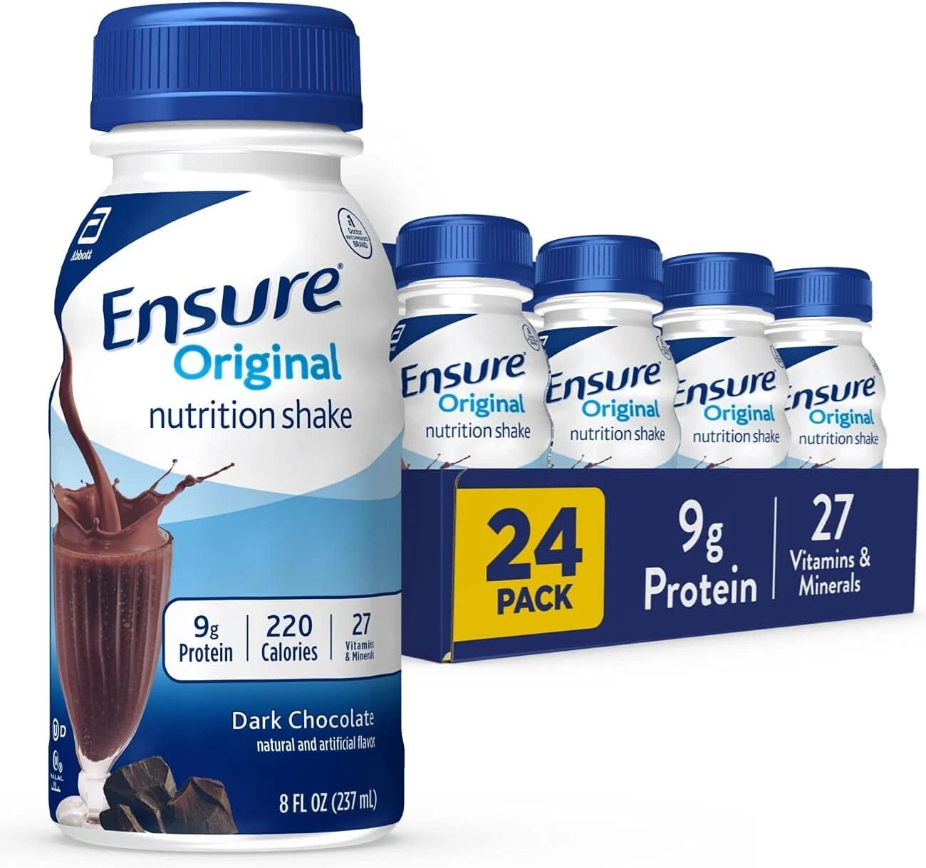 (24 Pack) Ensure Original Dark Chocolate Nutrition Shake, Meal Replacement, 8oz