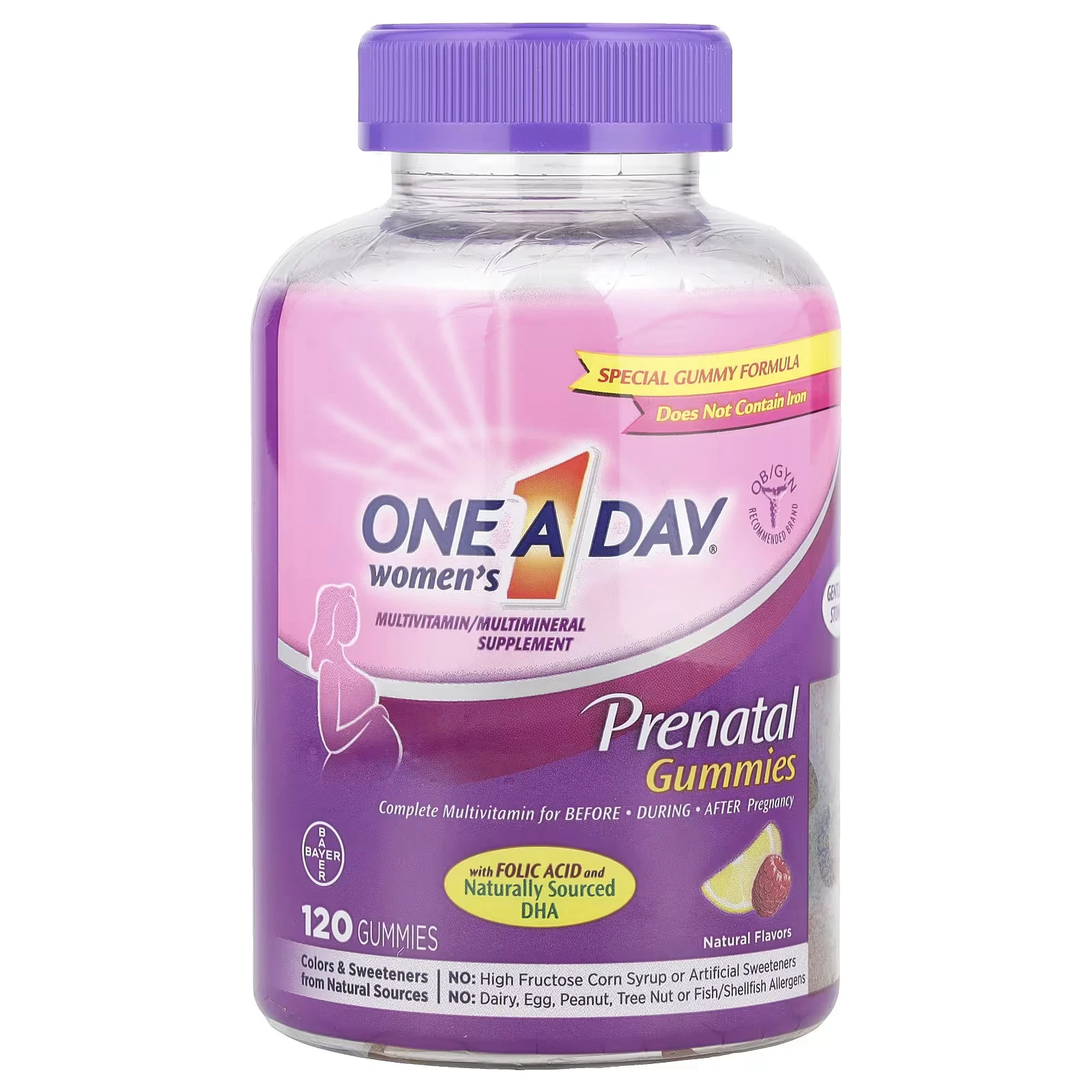 2 X One-A-Day, Women's Prenatal Gummies with Folic Acid and DHA, 120 Gummies