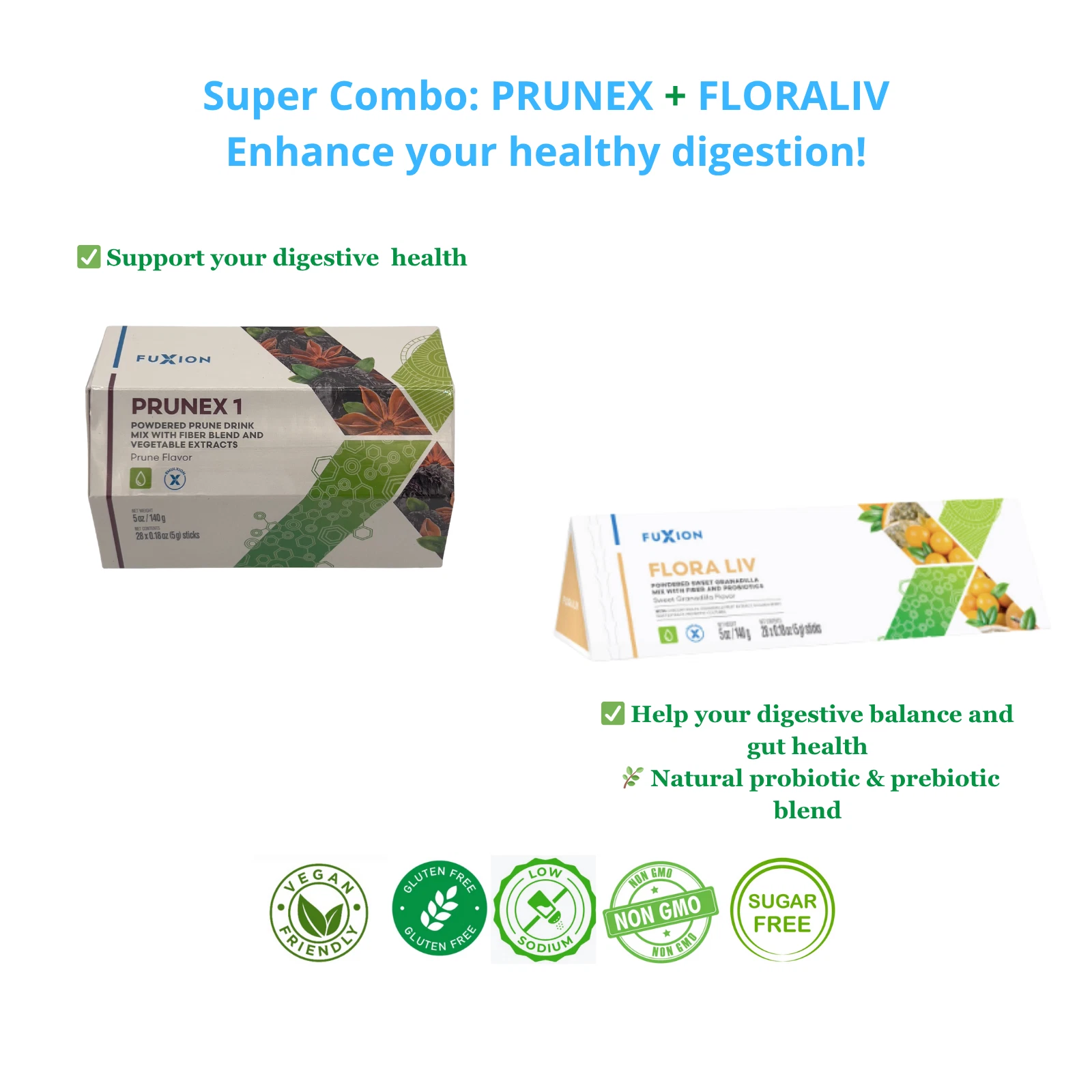 FuXion Prunex & Flora Liv Digestive Wellness Combo – Support Internal Cleansing