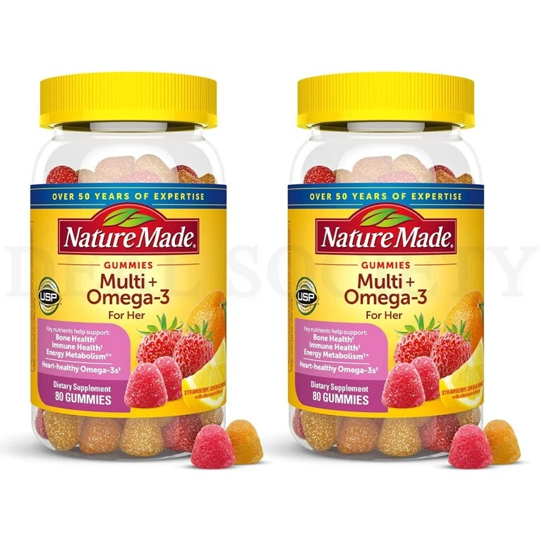 Nature Made Womens Multivitamin with Omega-3 80 Gummies Each Lot of 2