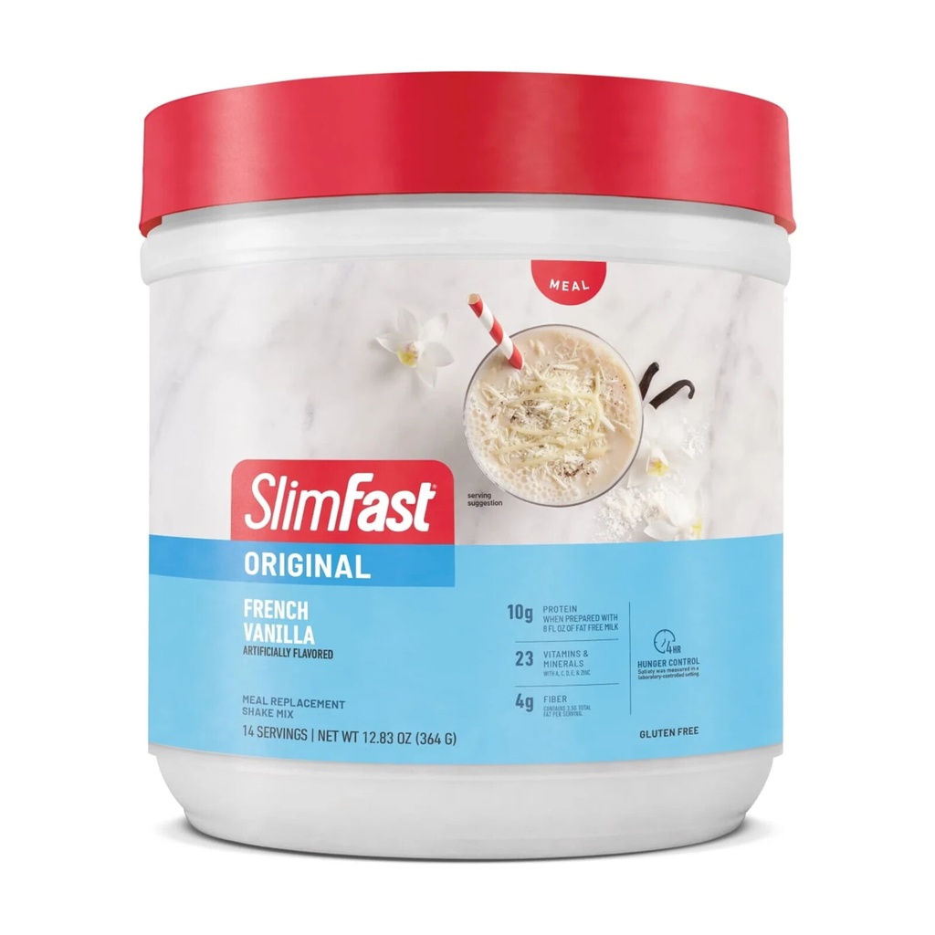 SlimFast Original Meal Replacement Shake Powder, French Vanilla, 12.83 oz, 14 Se