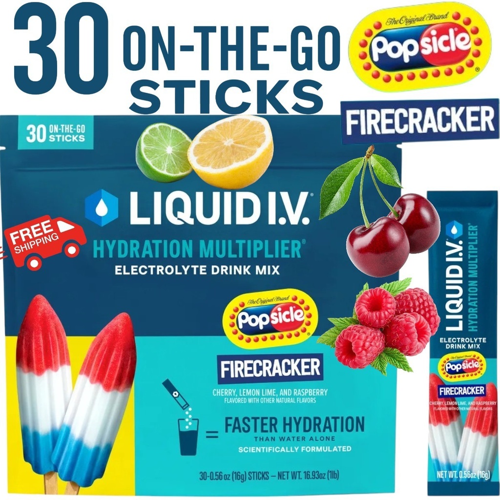 Liquid IV Hydration Multiplier 30PACK Popsicle Firecracker Electrolyte Drink Mix