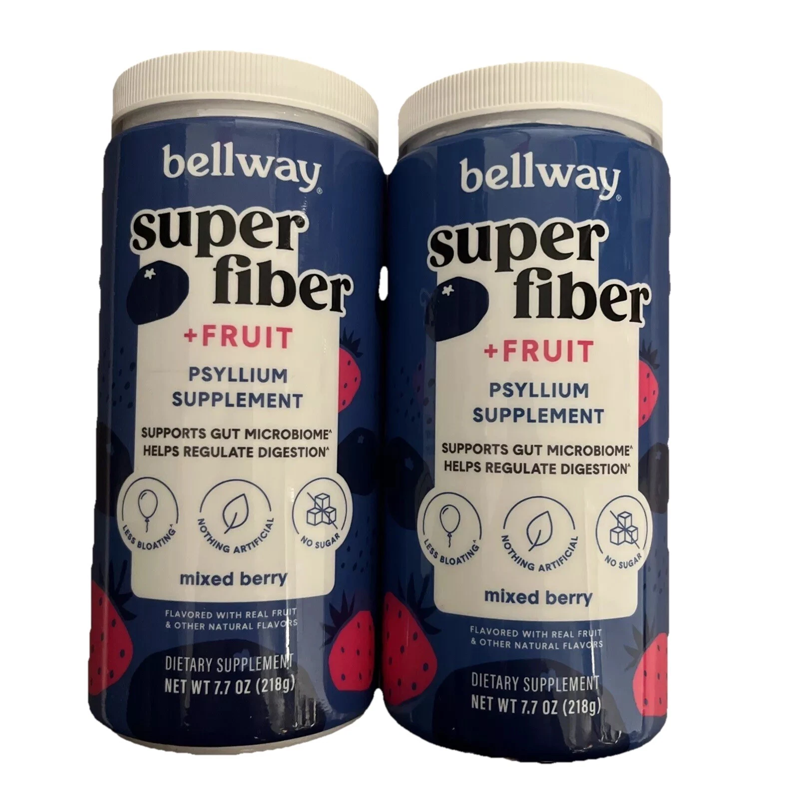 Lot Of 2 Bellway Super Fiber + Fruit Psyllium Husk Supplement Mixed Berry