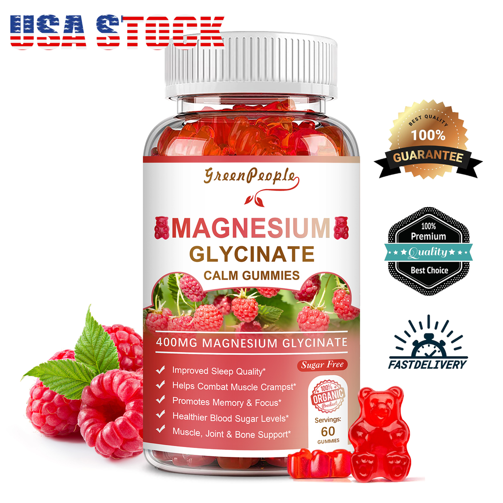 Magnesium Glycinate 400+200mg - 60 Gummies For Sleep, Stress Relief Support Bone